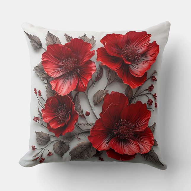 Almofada Belas Flores e Folhas Vermelhas (Frente)