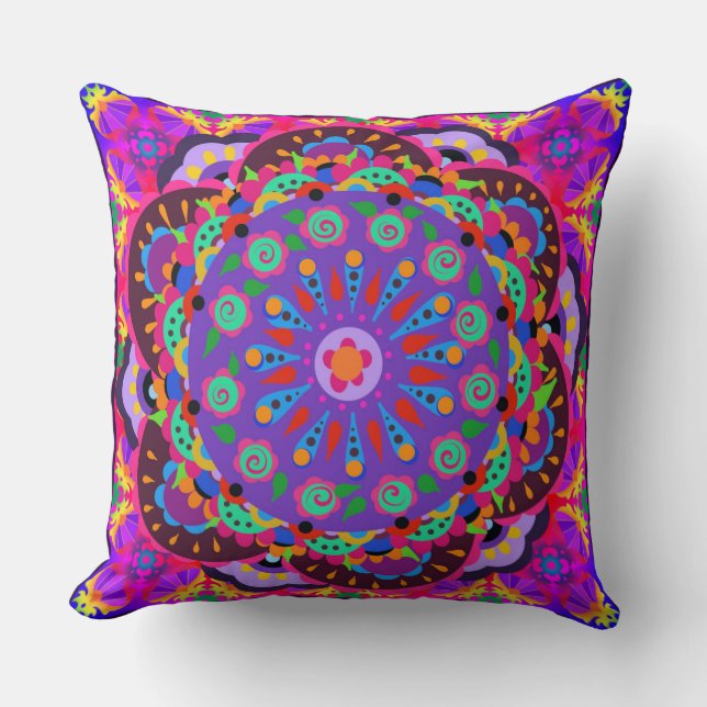 Almofada Beleza Boho | Floral Roxo e Rosa (Frente)