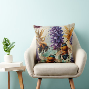 Almofada Beleza de Buzzing Abelhas e Blooms de Aquarela