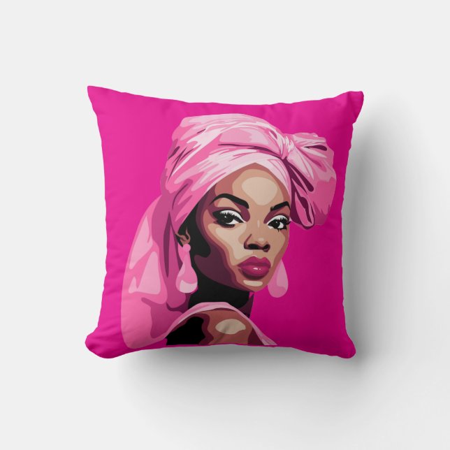 Almofada Beleza Negada na Arte Afrocêntrica Rosa (Frente)