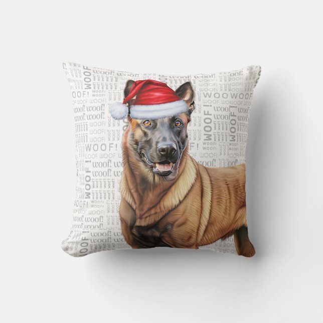 Almofada Belga Malinois Dog Watercolor Natal (Frente)
