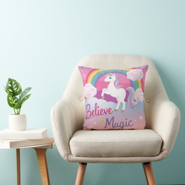 Almofada Believe in Magic with Unicorn and Rainbow (Cadeira)