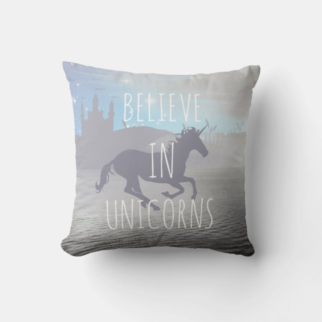Almofada Believe in Unicorns Whimsical Art (Frente)
