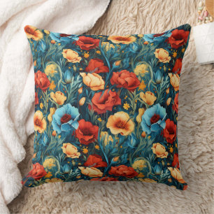 Almofada Belo Amarelo Azul Flores Botânicas Impressão