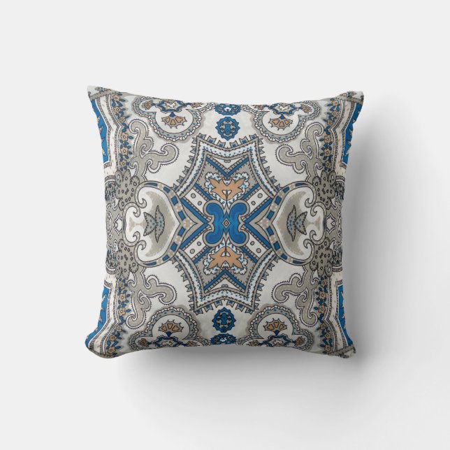 Almofada Belo arabesco branco e azul, padrão islâmico (Frente)