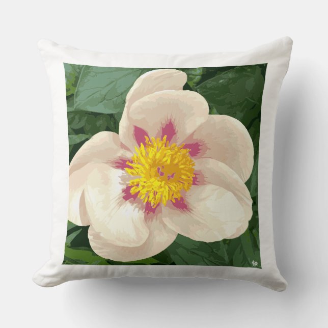 Almofada Belo creme e peônia rosa no travesseiro decorativo (Frente)