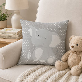 Almofada Belo Elefante Cinza e Branco com Bolinhas