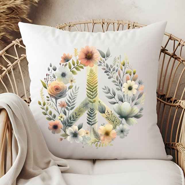Almofada Belo Floral dos anos 70 - Sinal de Paz Retroativo (Criador carregado)