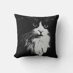 Almofada Belo Impressão de Tuxedo Gato Negro e Arte Branca.