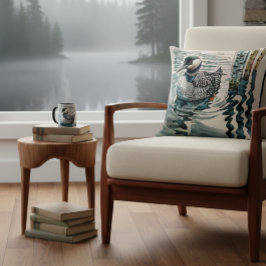 Almofada belo leão sobre a água em aquarela