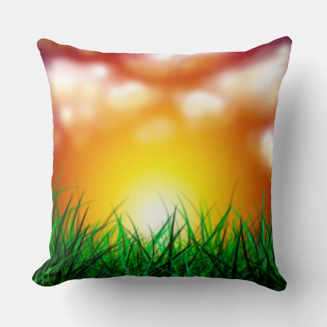 Almofada Belo nascer do sol sobre um campo de grama (Frente)