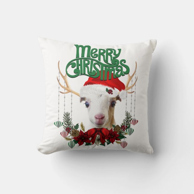 Almofada Belo Natal LaMancha Goat Antlers e Wreath (Frente)