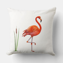 Almofada Belo Pássaro Flamingo Vermelho & Planta de Junco e