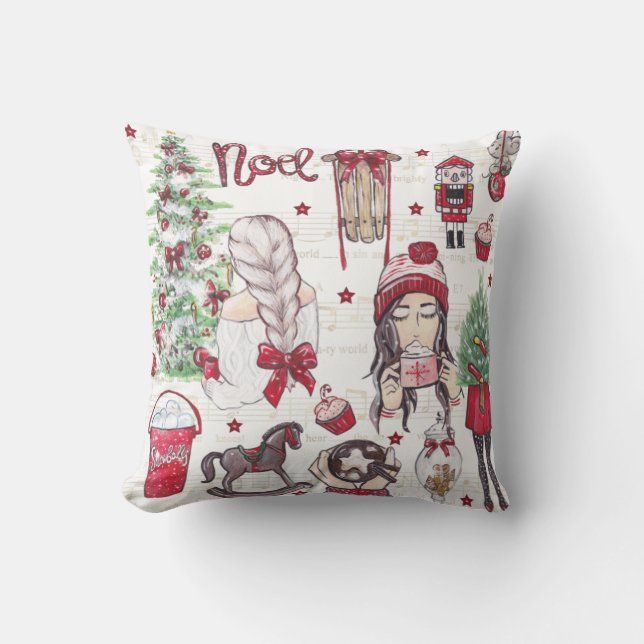 Almofada Belo Red Watercolor, mão de Natal pintada (Frente)