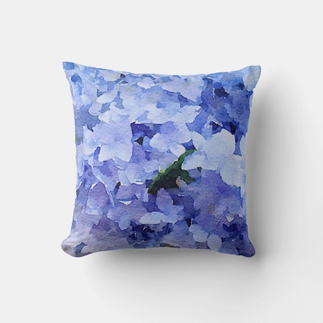 Almofada Belo travesseiro decorativo azul de hydrangea. (Frente)