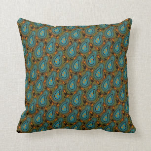 Almofada Belo Travesseiro decorativo Azul e Dourado Paisley