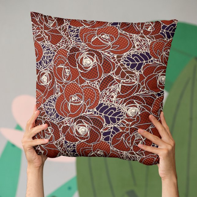 Almofada Belo vermelho, marfim e azul floral (Criador carregado)