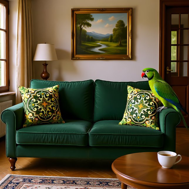 Almofada 💚 💛 Belos Azulejos (Beautiful olive and yellow Azulejos Throw Pillow)