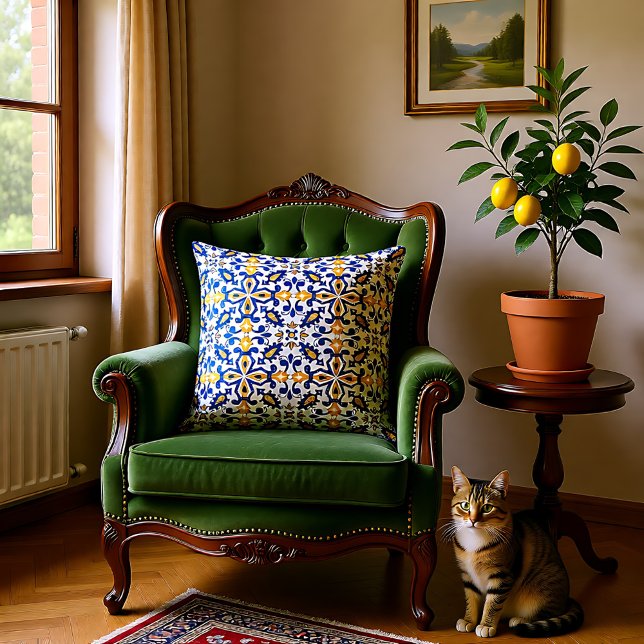 Almofada 💙 💛 Belos Azulejos azuis e amarelos, (💙💛 Beautiful blue and yellow Azulejos, Throw Pillow)