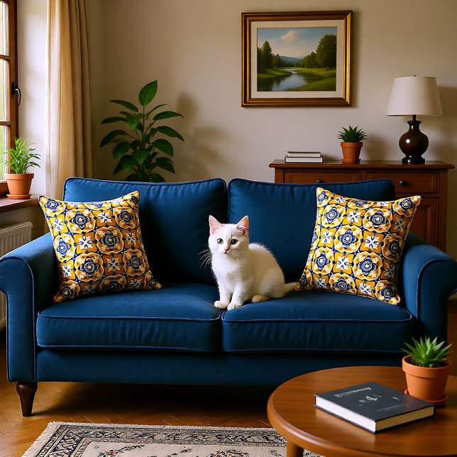 Almofada 💙 🤍 💛 Belos Azulejos azuis e amarelos (Beautiful blue and yellow Azulejos Throw Pillow)