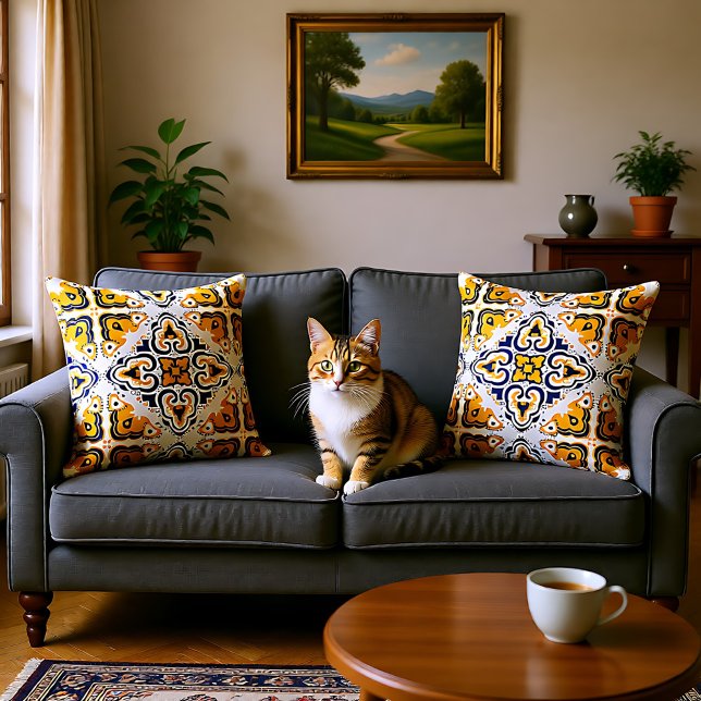 Almofada 💛 💙 Belos Azulejos azuis e amarelos, (💛💙 Beautiful blue and yellow Azulejos, Throw Pillow)