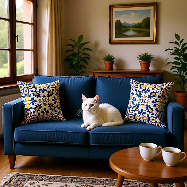 Almofada 💙 💛 Belos Azulejos azuis e amarelos, (💙💛 Beautiful blue and yellow Azulejos, Throw Pillow)