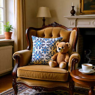 Almofada 💙 Belos Azulejos azuis, tamanho de azulejo pequ