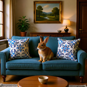 Almofada 💙 Belos Azulejos azuis, Tamanho médio do azule