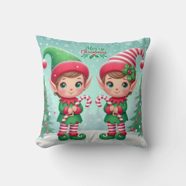 Almofada Belos elfos de Natal (Frente)