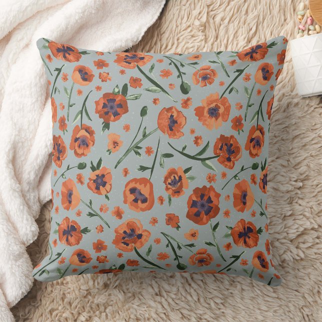 Almofada Belos papagaios Laranja (Exquisite Hand-Painted Orange Oriental Poppies Throw Pillow from Studio Posies)