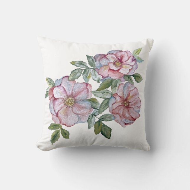 Almofada Belos rosas de aquarela realistas. (Frente)