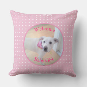 Almofada Bem-vinda Menina Foto de Cachorro Branco Bonito