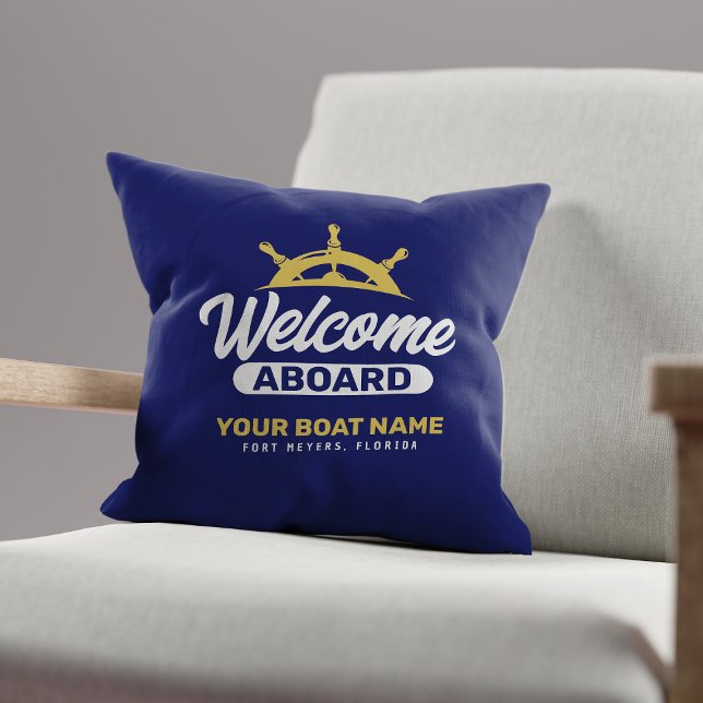 Almofada Bem-vindo a bordo com nome de barco personalizado  (Criador carregado)