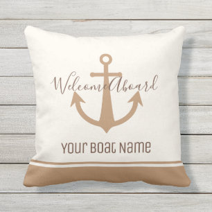 Almofada Bem-vindo a bordo Nome do Barco Cream Anchor Náut