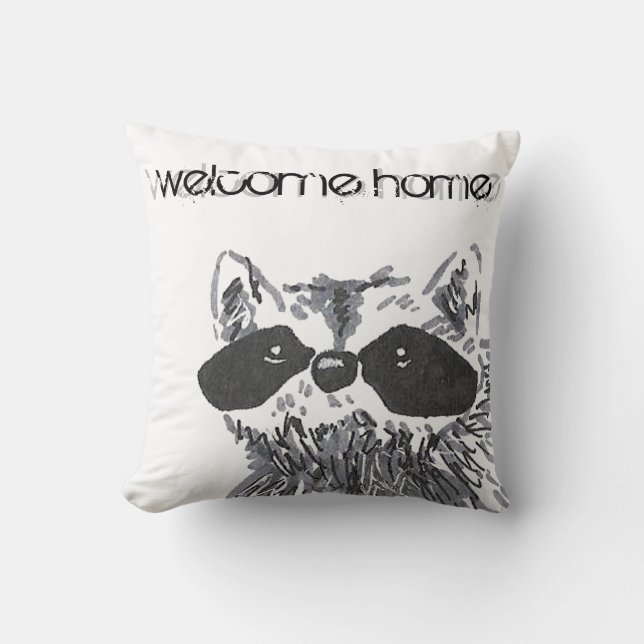 Almofada Bem-vindo ao Home Woodland Animal Raccoon (Frente)