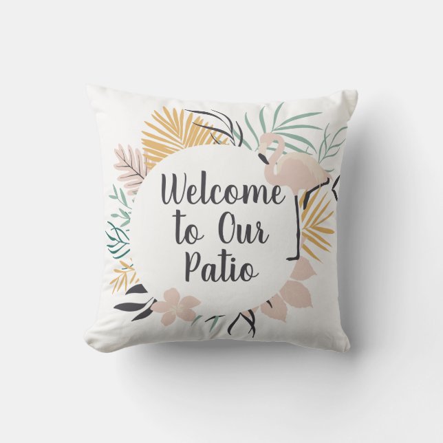 Almofada Bem-vindo ao nosso Flamingo Rosa-Rosa-Paciente (Frente)