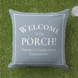 Almofada Bem-vindo ao Porch Custom Family Names Dusty Blue