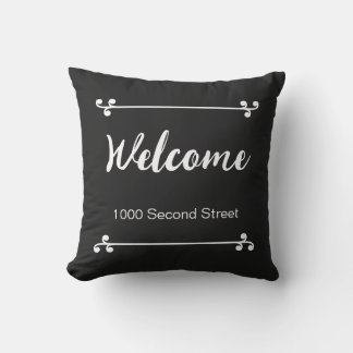 Almofada Bem-vindo Endereço Decorativo Preto