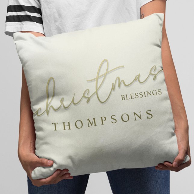 Almofada Bênçãos Modernas de Dourada Caligrafia de Natal (Stylish gold calligraphy script Christmas blessing throw pillow. )