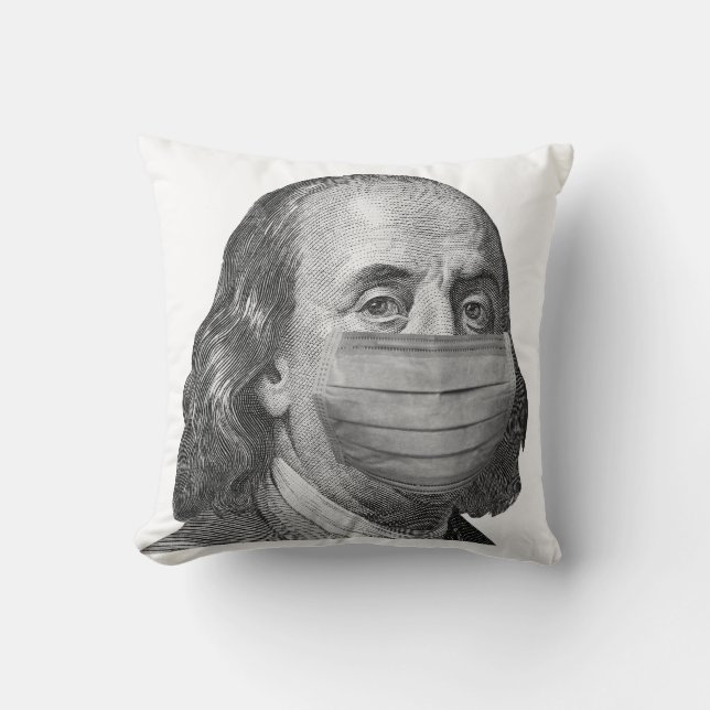 Almofada Benjamin Franklin na máscara (Frente)
