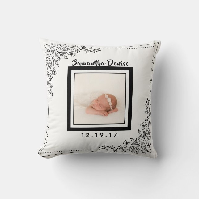 Almofada Berçário botânico da foto do anúncio do nascimento (Frente)