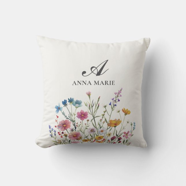 Almofada Berçário de Bebê Menina Boho Chic de Flor Silvestr (Frente)