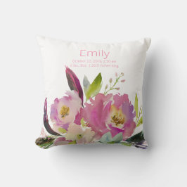Almofada Berçário Estatísticas Menina Bebê Floral Rosa Aqua