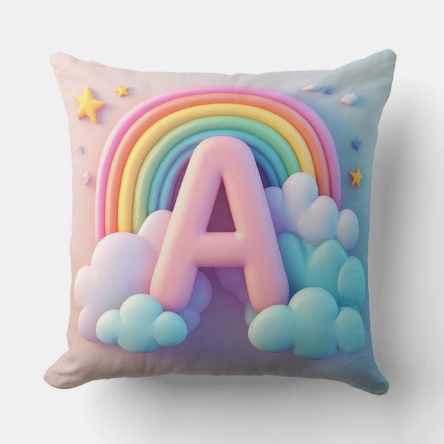 Almofada 🧸 Berçário Infantil Letra A Arco-íris Nuvens Past (Frente)