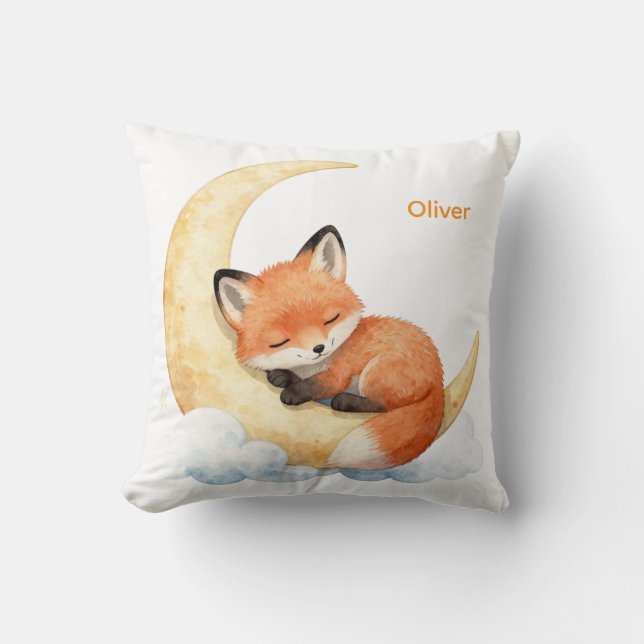 Almofada Berço Personalizado com Raposa Bebê em Aquarela Fo (Frente)