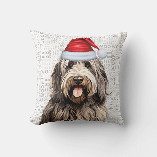 Almofada Bergamasco Dog Watercolor Natal (Frente)