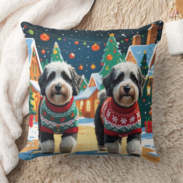 Almofada Bernedoodle Dogs Christmas Snow Holiday (Cobertor)