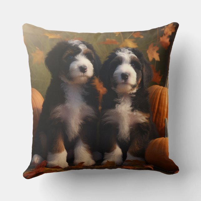 Almofada Bernedoodle Puppy Autumn Delight Pumpkin (Verso)