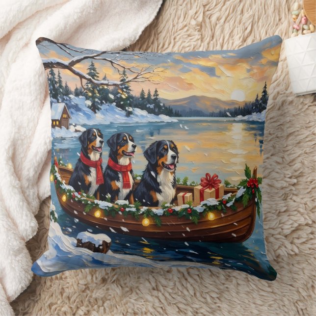 Almofada Bernese Mountain Dog Christmas Boat Holiday (Cobertor)