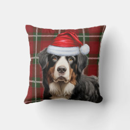 Almofada Bernese Mountain Dog Red Green Xadrez Natal
